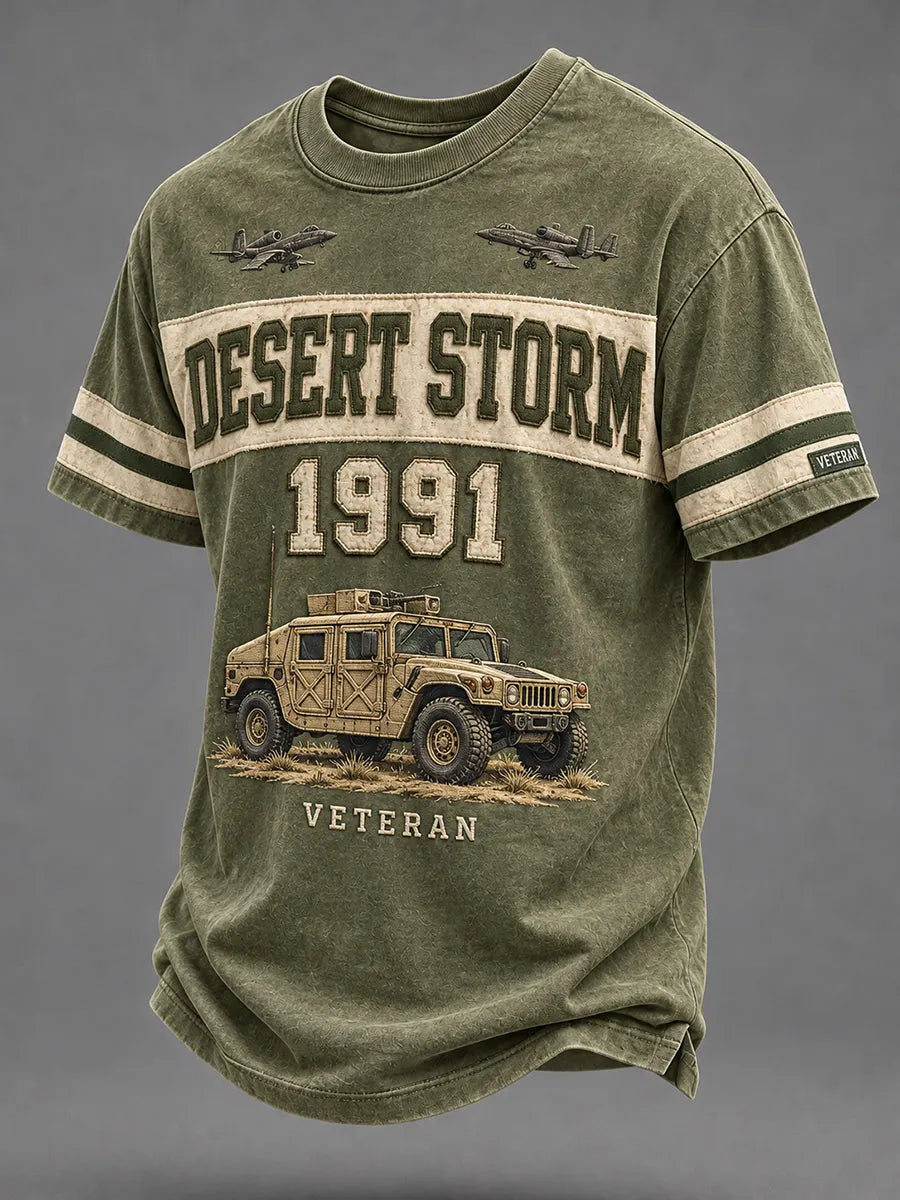 Olive men's Desert Storm 1991 veteran t-shirt with Humvee