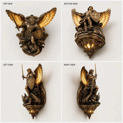 St. Michael wall light four-view detail — top, bottom, left and right views showing craftsmanship