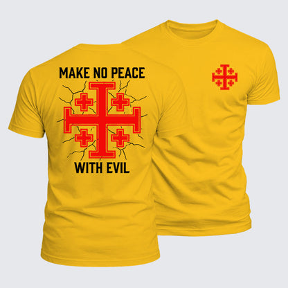 Make No Peace With Evil Knights Templar Jerusalem Cross T-shirt in Golden Yellow