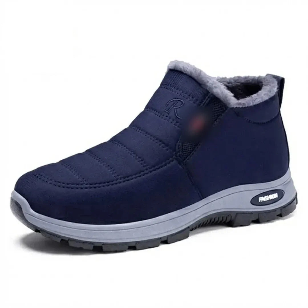 Blue quilted waterproof fleece-lined ankle boots