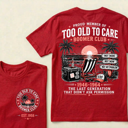 Custom EST year Boomer Club t-shirt in Red with retro beach back print