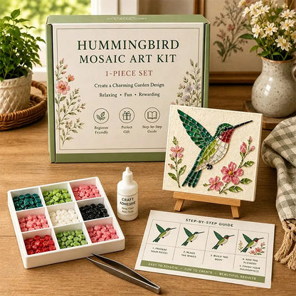 Hummingbird sea glass mosaic art kit finished piece