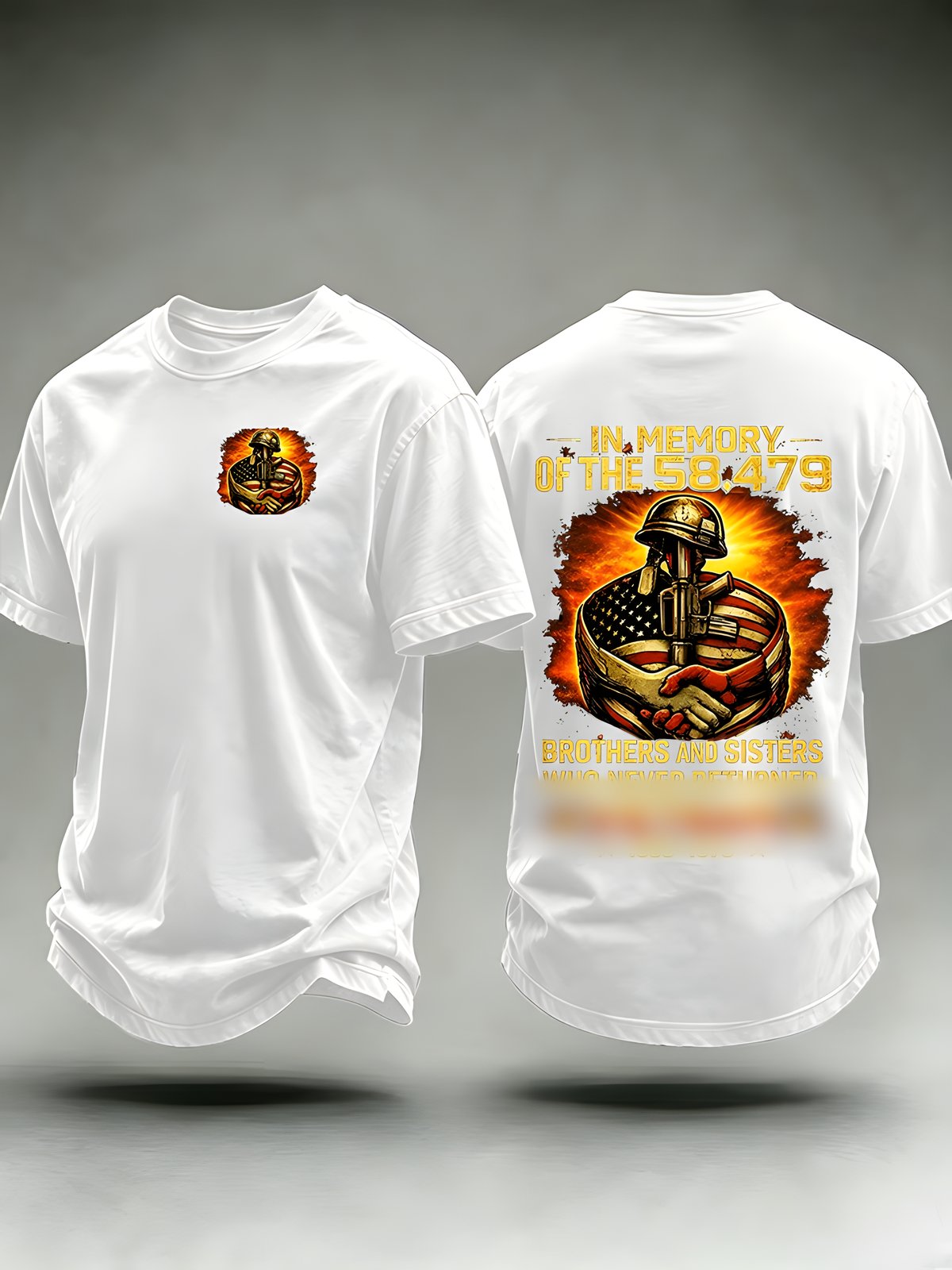 White Vietnam memorial tribute T-shirt with front and back graphics