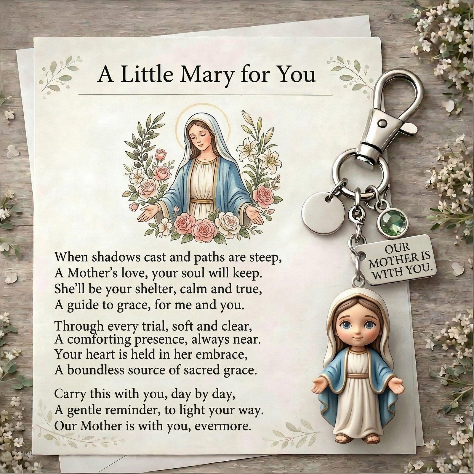 A Little Mary For You keychain with poem card gift set