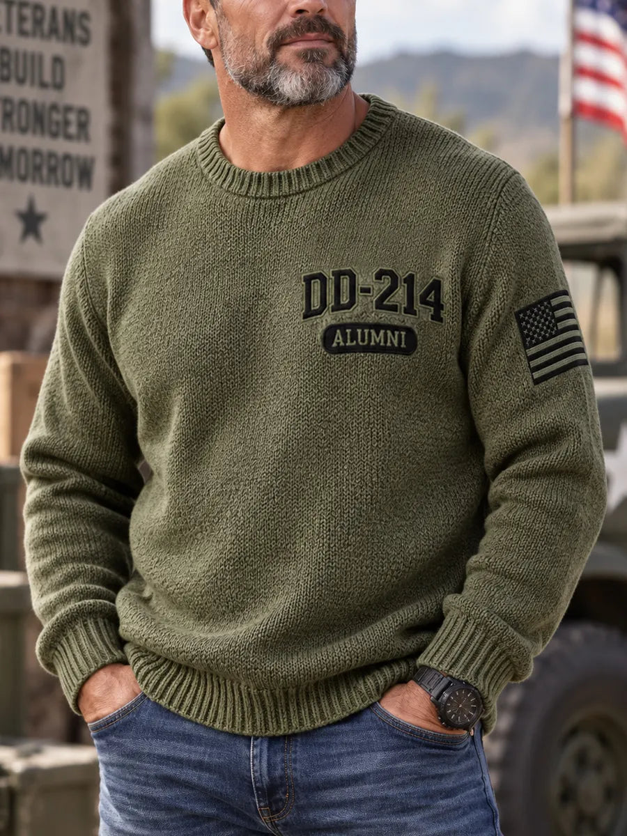 Green men's DD-214 Alumni knit sweater