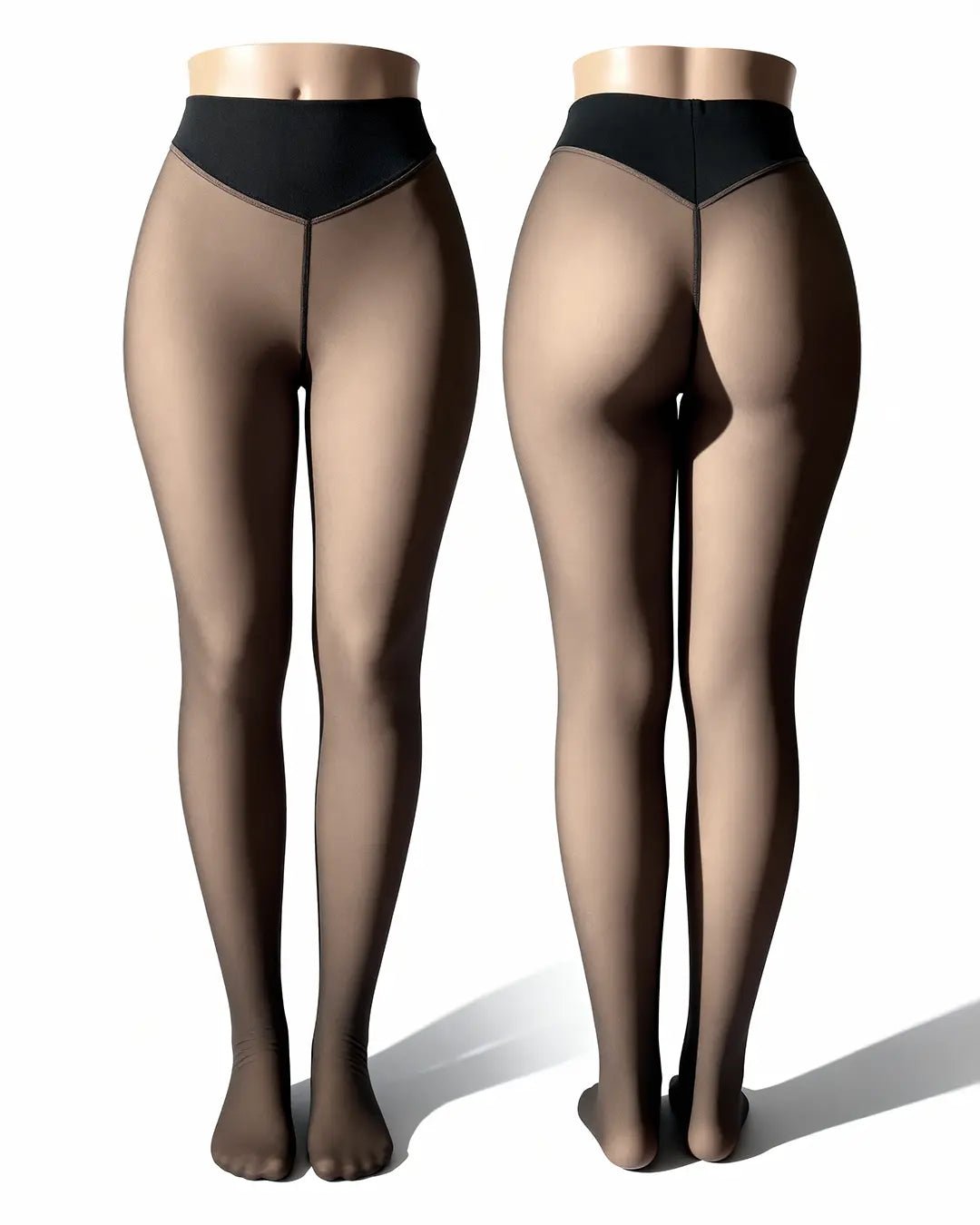 Vanilla fleece-lined thermal sculpting leggings, front and back views
