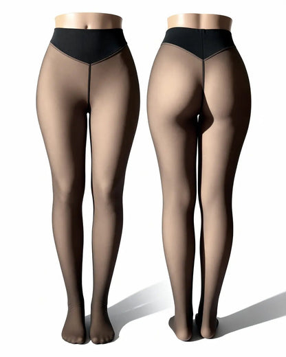 Vanilla fleece-lined thermal sculpting leggings, front and back views