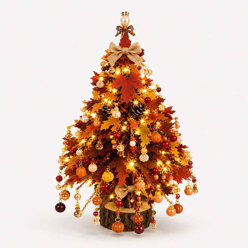 Autumn Harvest beaded tree with pumpkins, berries and warm LED glow