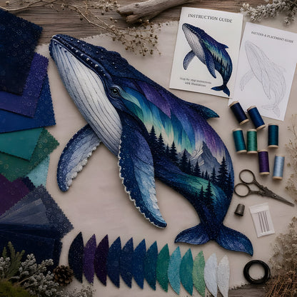 Humpback whale aurora patchwork art kit finished piece with supplies