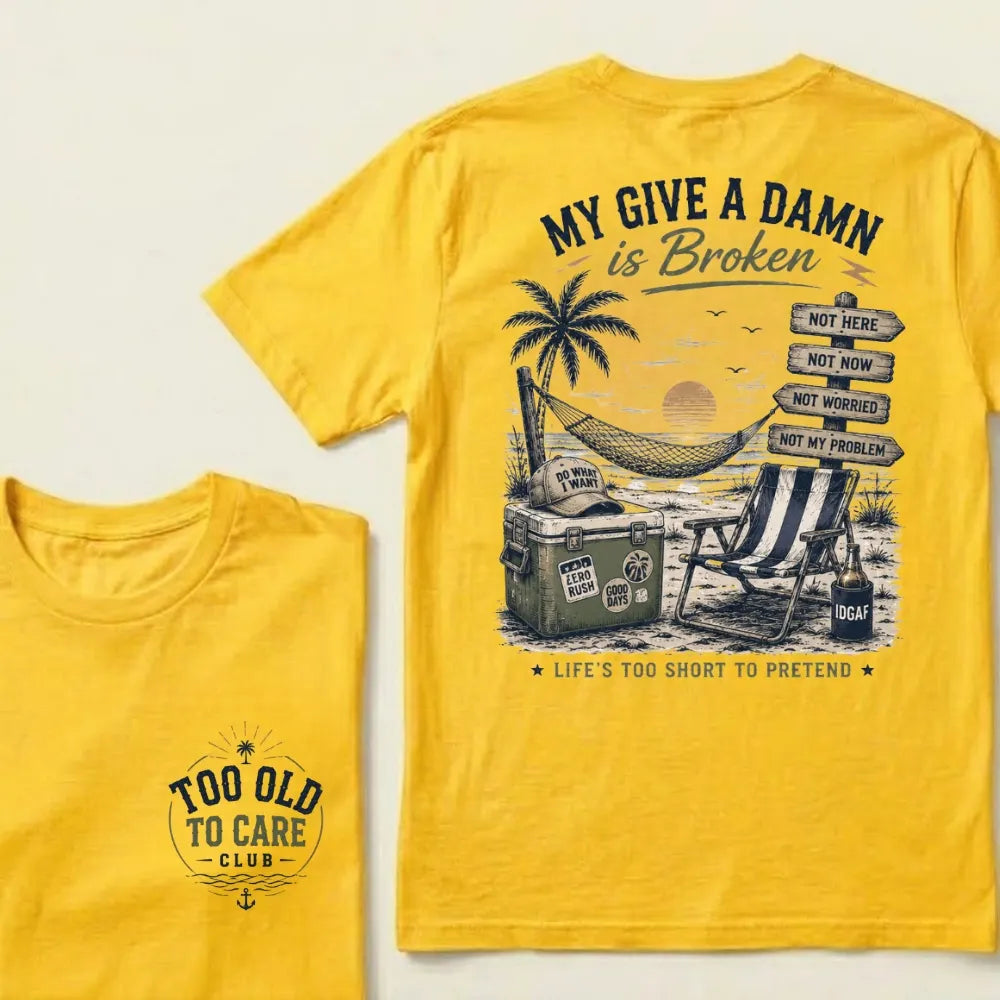 Too Old To Care Club white beach graphic t-shirt