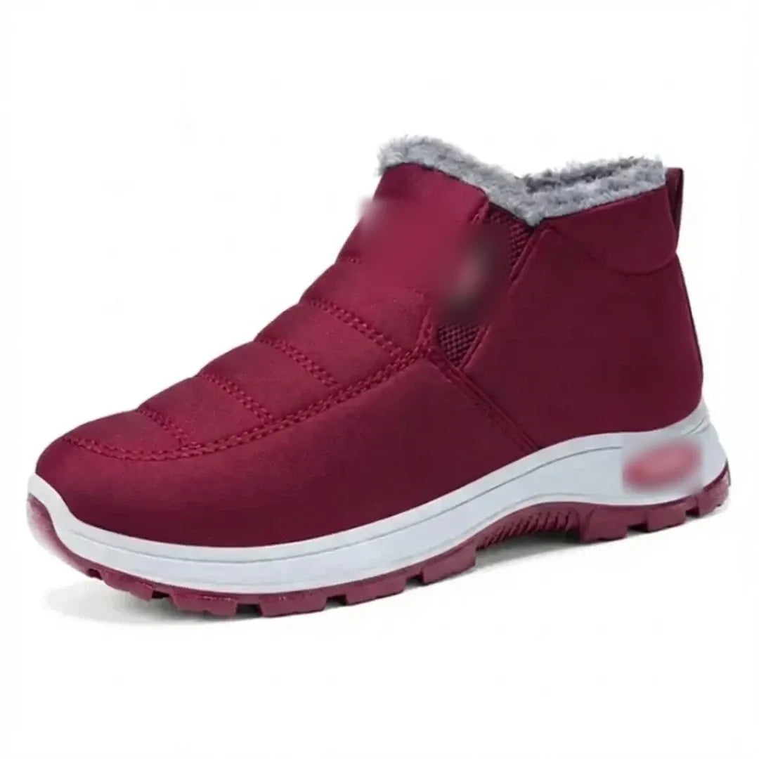 Dark red quilted waterproof fleece-lined ankle boots