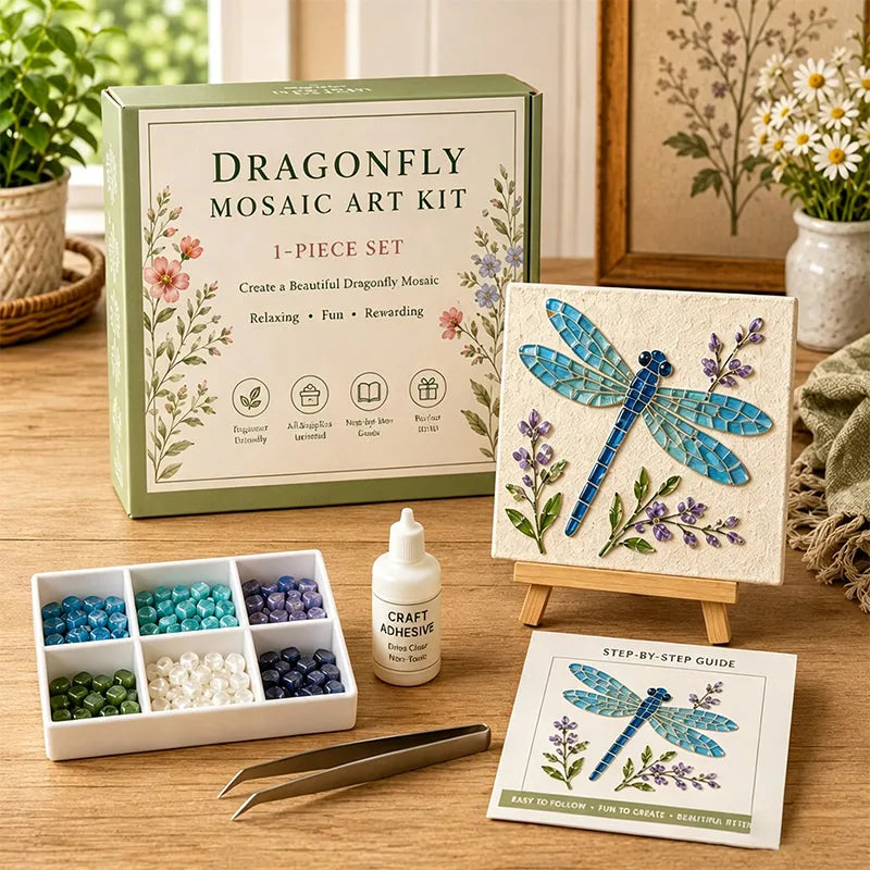 Dragonfly sea glass mosaic art kit finished art