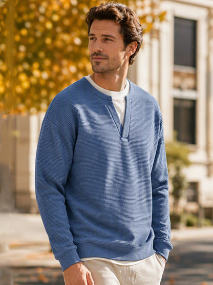 Navy men's waffle knit long sleeve faux layered tee