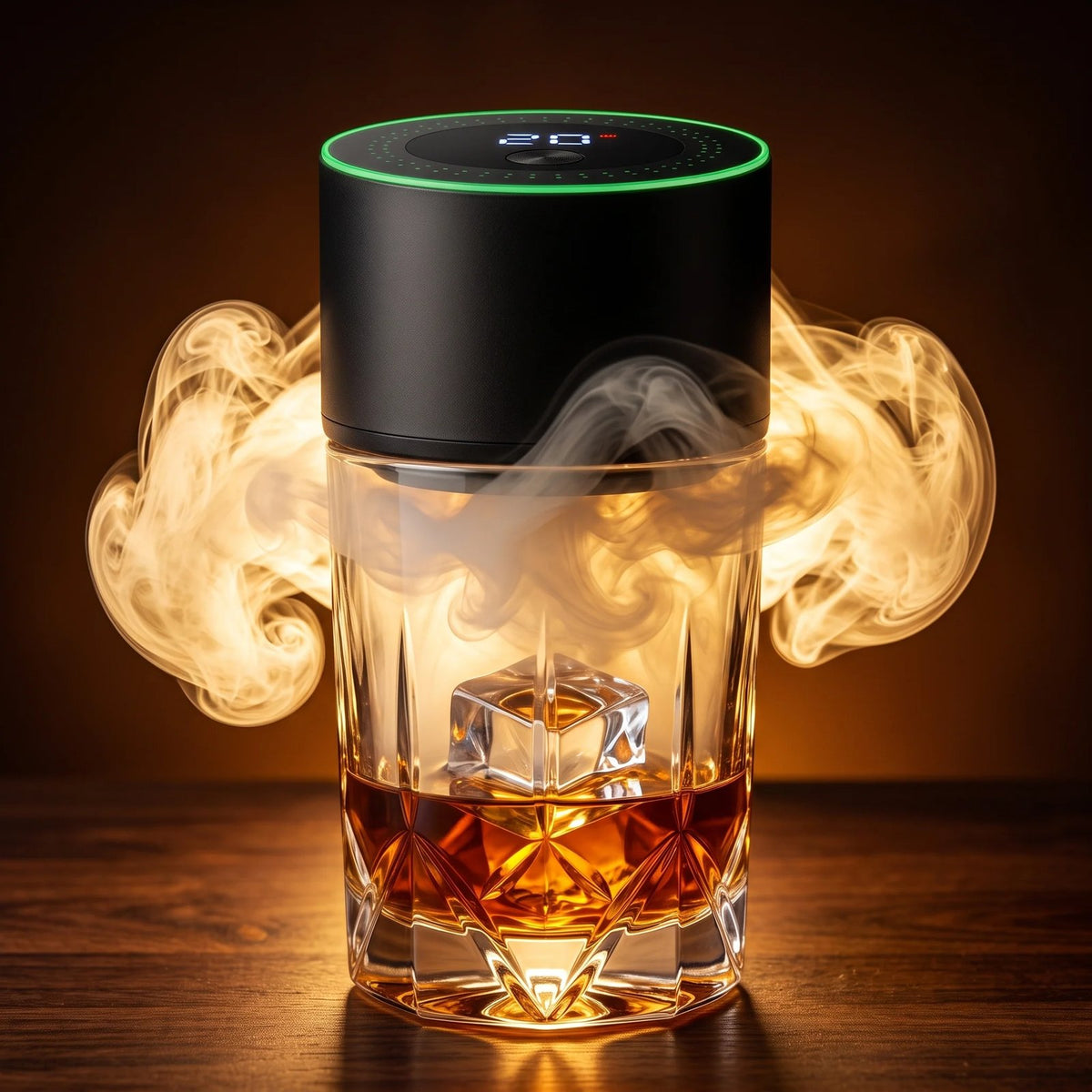 Rechargeable electric whiskey smoker on a glass of whiskey