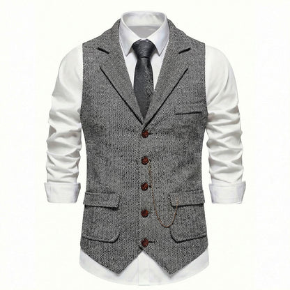 Men's Gunmetal Gray herringbone tweed waistcoat front view