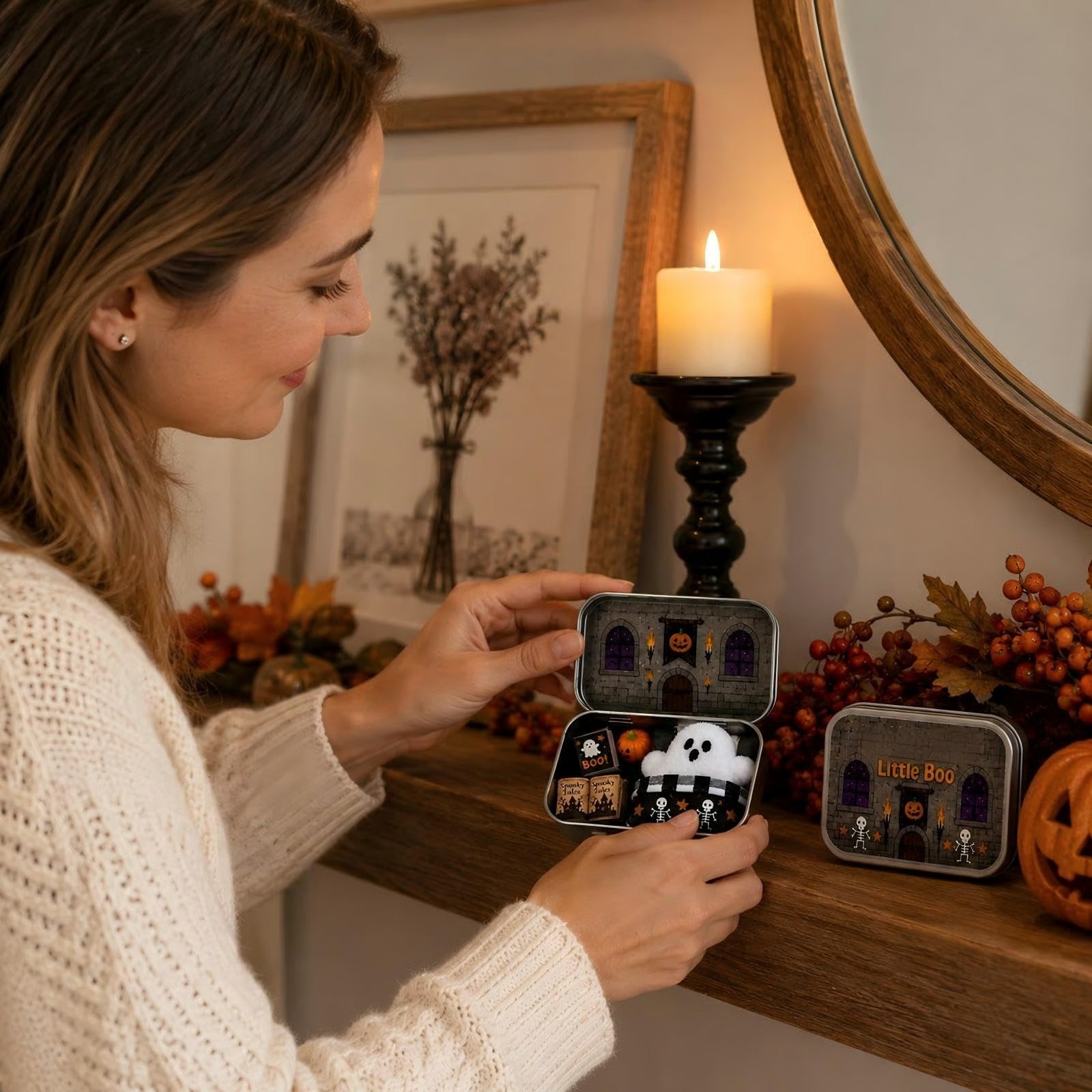 Halloween Mini Ghost Tin Box — Spooky Cute Figurine Set