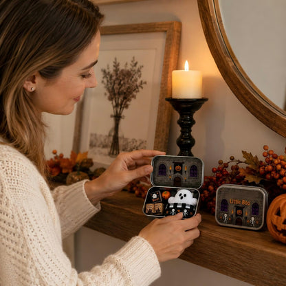 Halloween Mini Ghost Tin Box — Spooky Cute Figurine Set