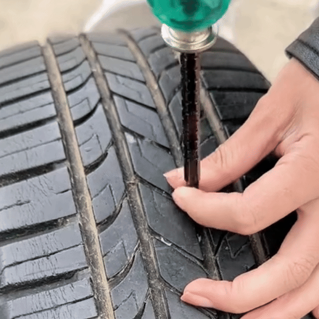 Manual installation of rubber tire repair nail without power tools