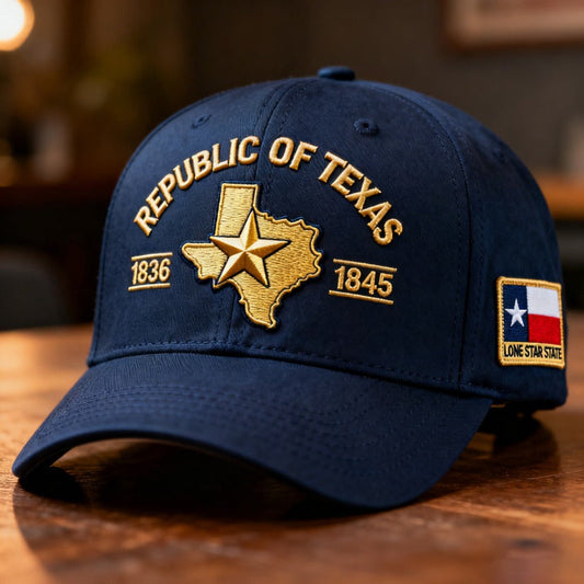 Republic of Texas embroidered hat navy blue with gold Lone Star