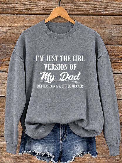 Dark grey women's crewneck sweatshirt, girl version of my dad print