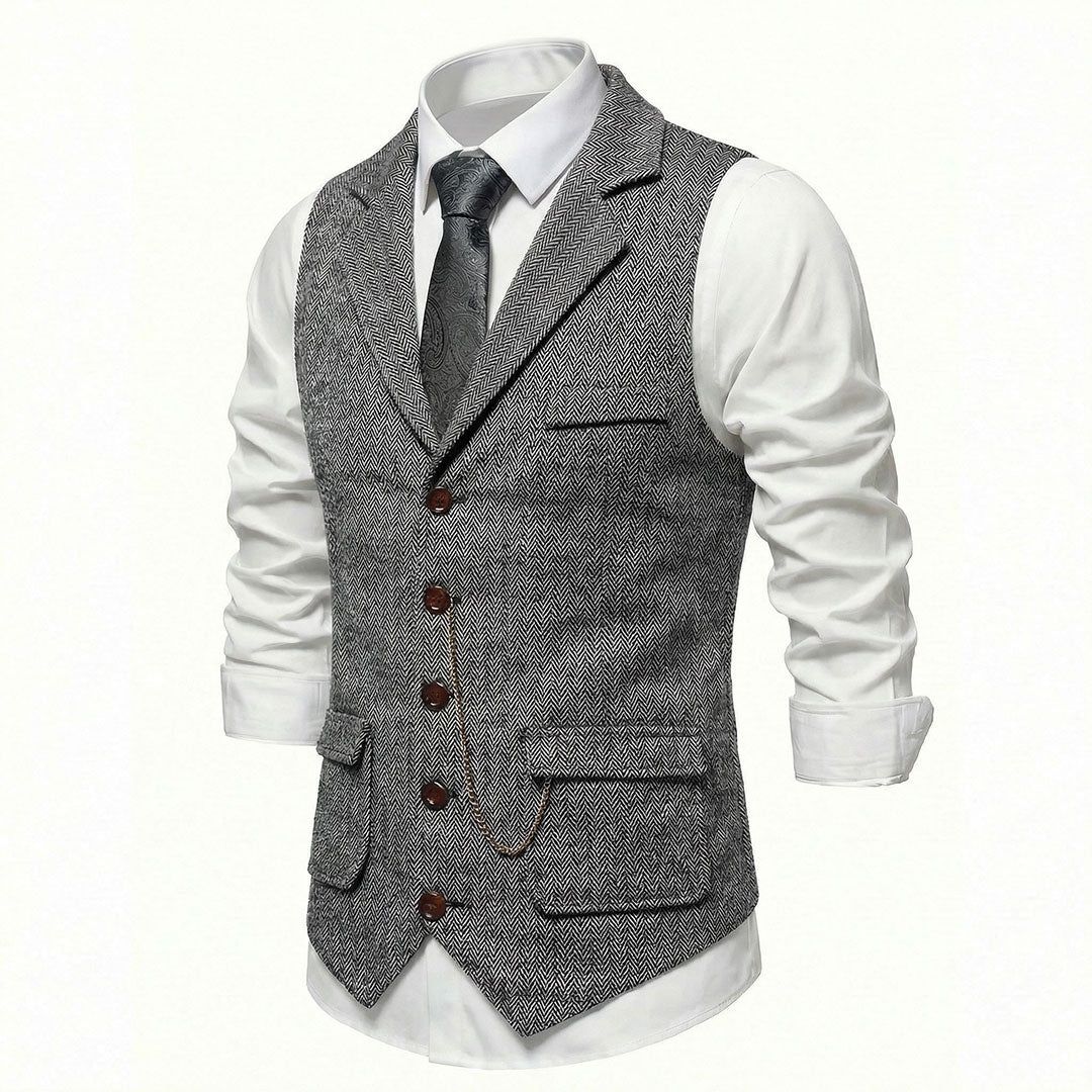 Men's Gunmetal Gray tweed waistcoat alternate angle