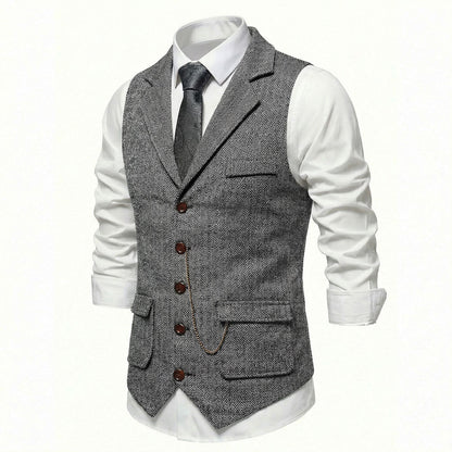 Men's Gunmetal Gray tweed waistcoat alternate angle