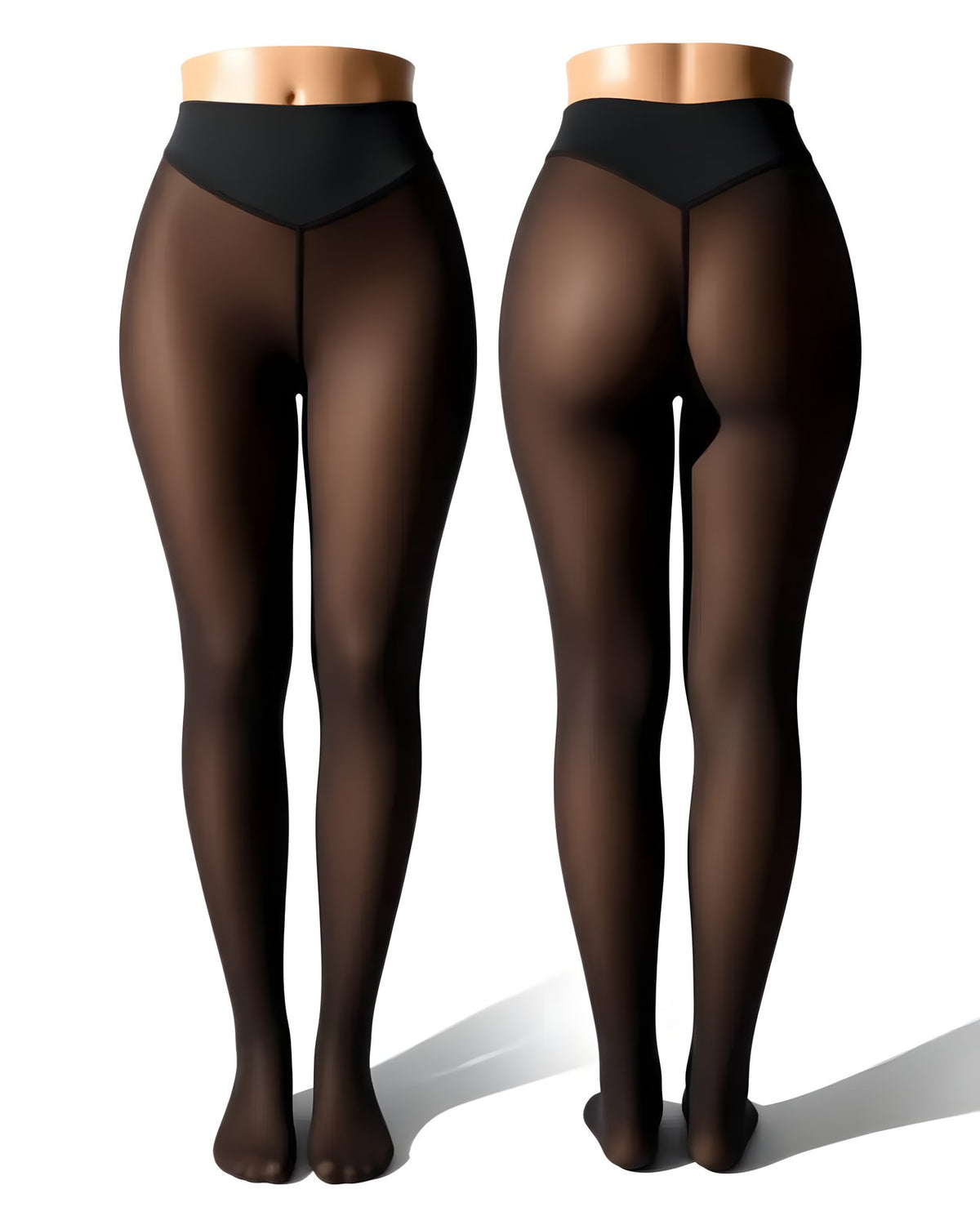 Bronze fleece-lined thermal sculpting leggings, front and back views