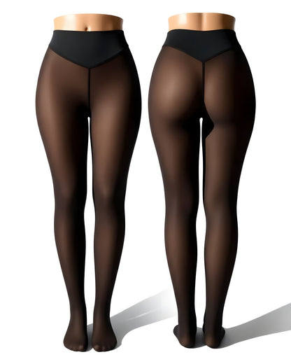 Bronze fleece-lined thermal sculpting leggings, front and back views
