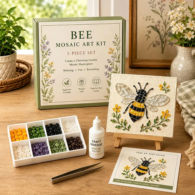 Bee sea glass mosaic art kit finished piece