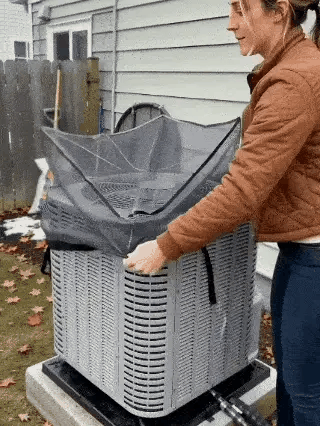Outdoor AC mesh cover installation and removal demonstration
