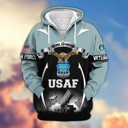 US veteran zip up hoodie - Air Force military graphic front view