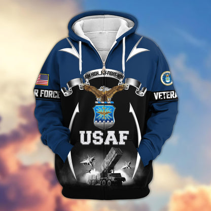 US veteran zip up hoodie - Air Force2 military graphic front view