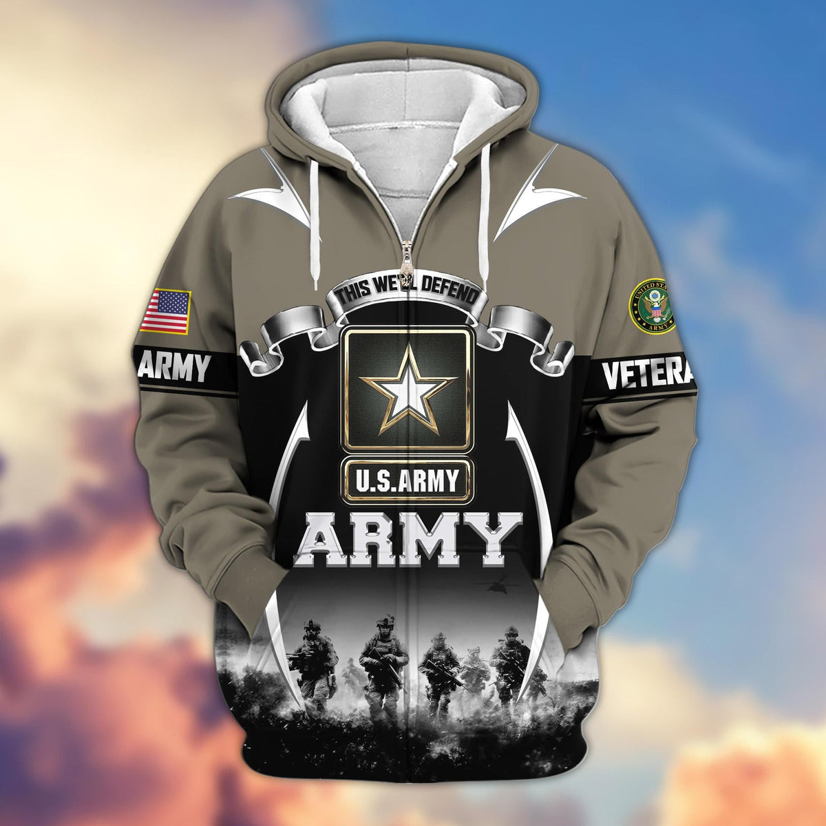 US Veteran Zip Up Hoodie with Military Pride Graphics
