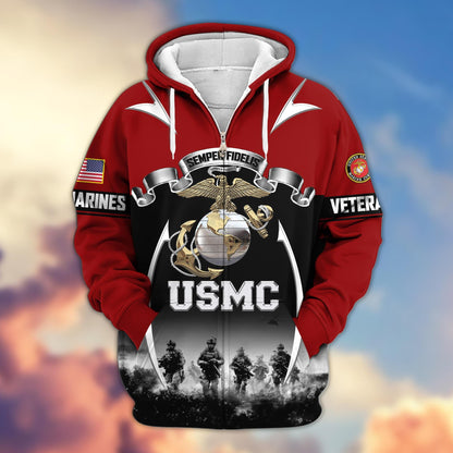 US veteran zip up hoodie - Marine military graphic front view