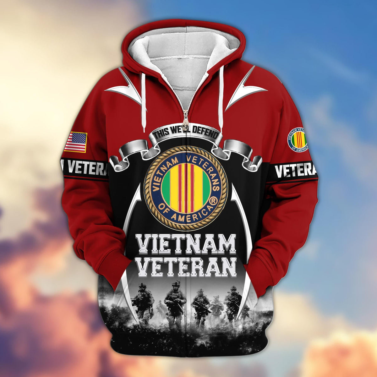 US veteran zip up hoodie - Vietnam Veteran military graphic front view