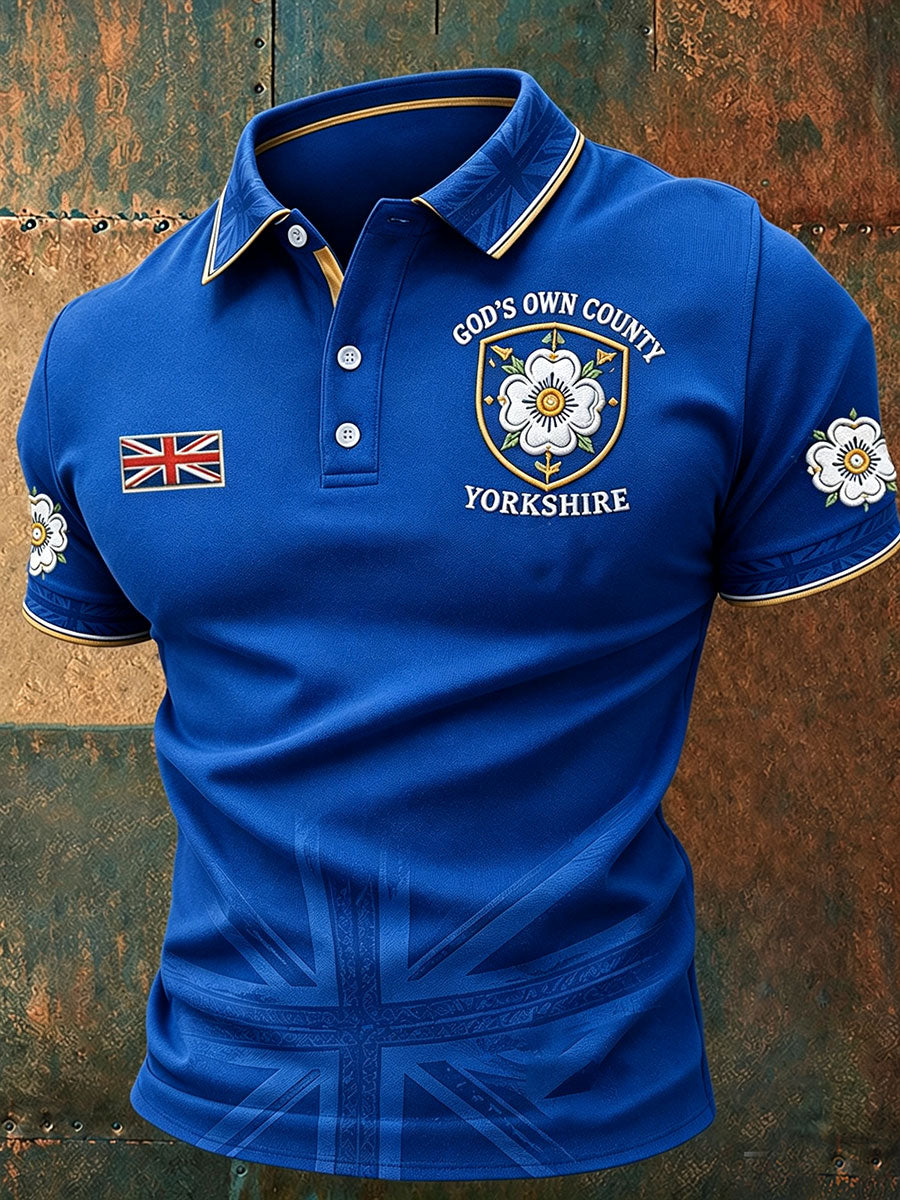 Mens Yorkshire White Rose England heritage polo shirt Royal Blue