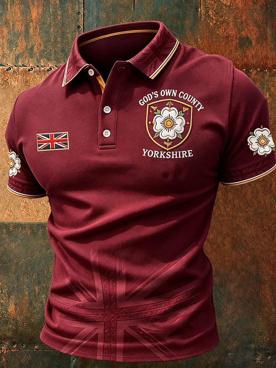 Mens Yorkshire White Rose England heritage polo shirt Red