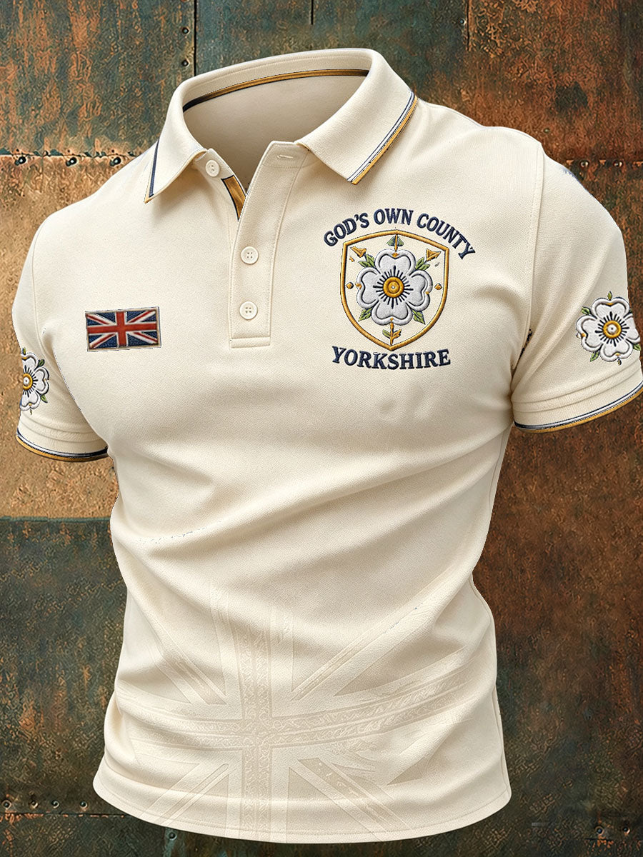 Mens Yorkshire White Rose England heritage polo shirt Apricot