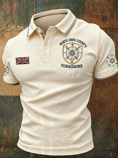Mens Yorkshire White Rose England heritage polo shirt Apricot