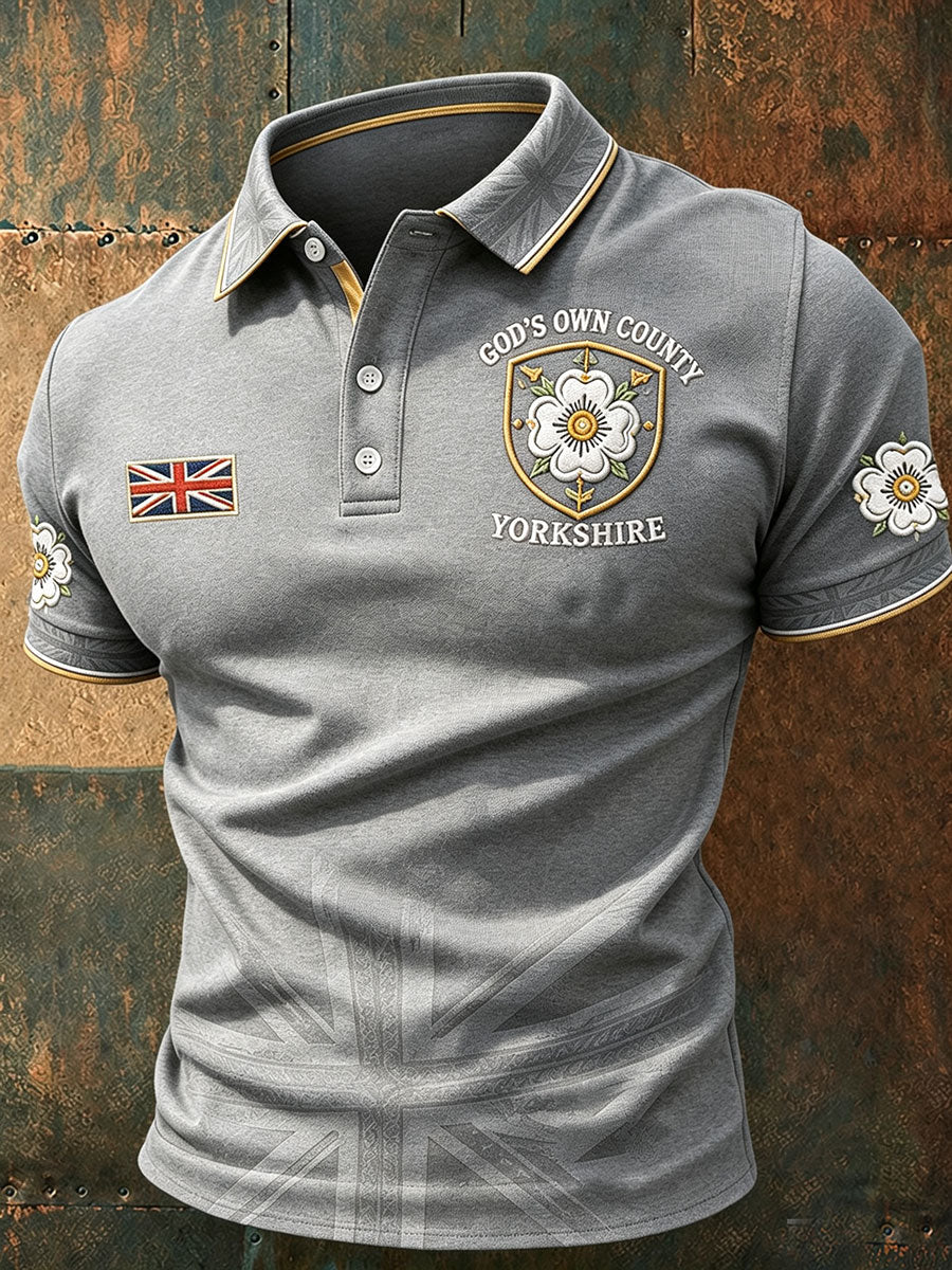 Mens Yorkshire White Rose England heritage polo shirt Gray