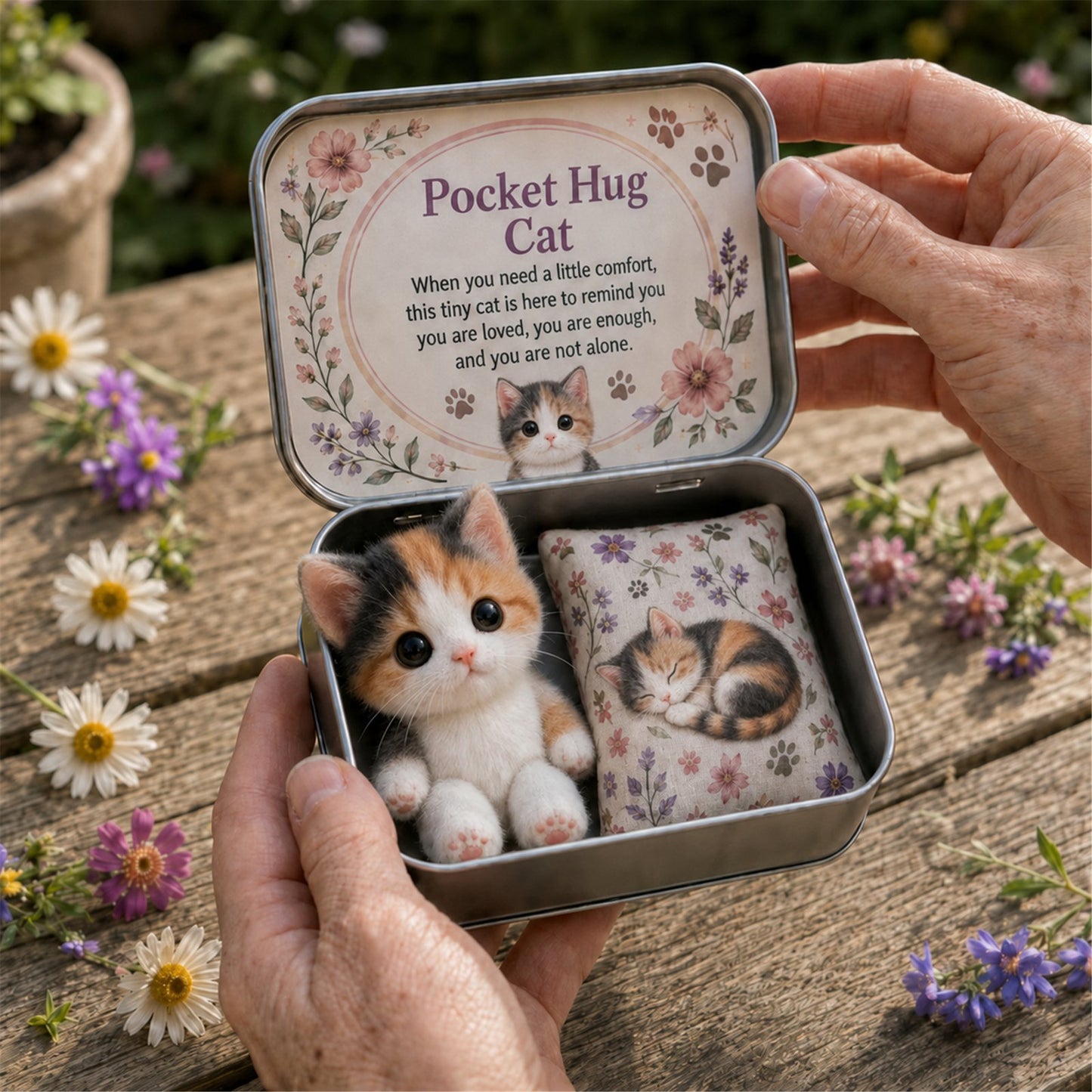 Pocket Hug Plush Keepsake Tin – Cat 2 calico kitten keepsake