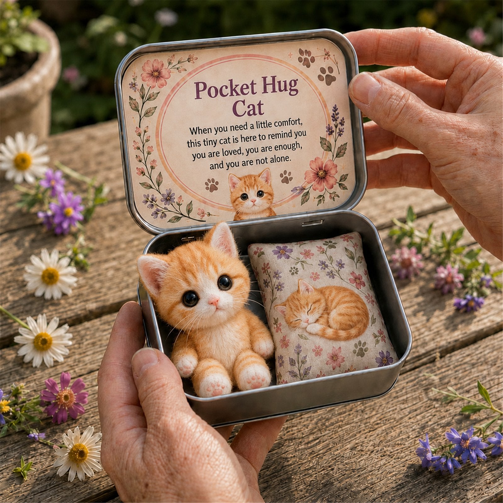 Pocket Hug Plush Keepsake Tin – Cat 3 tabby kitten mini plush