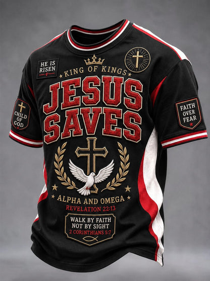 Men's Jesus Saves King of Kings cross print t-shirt black