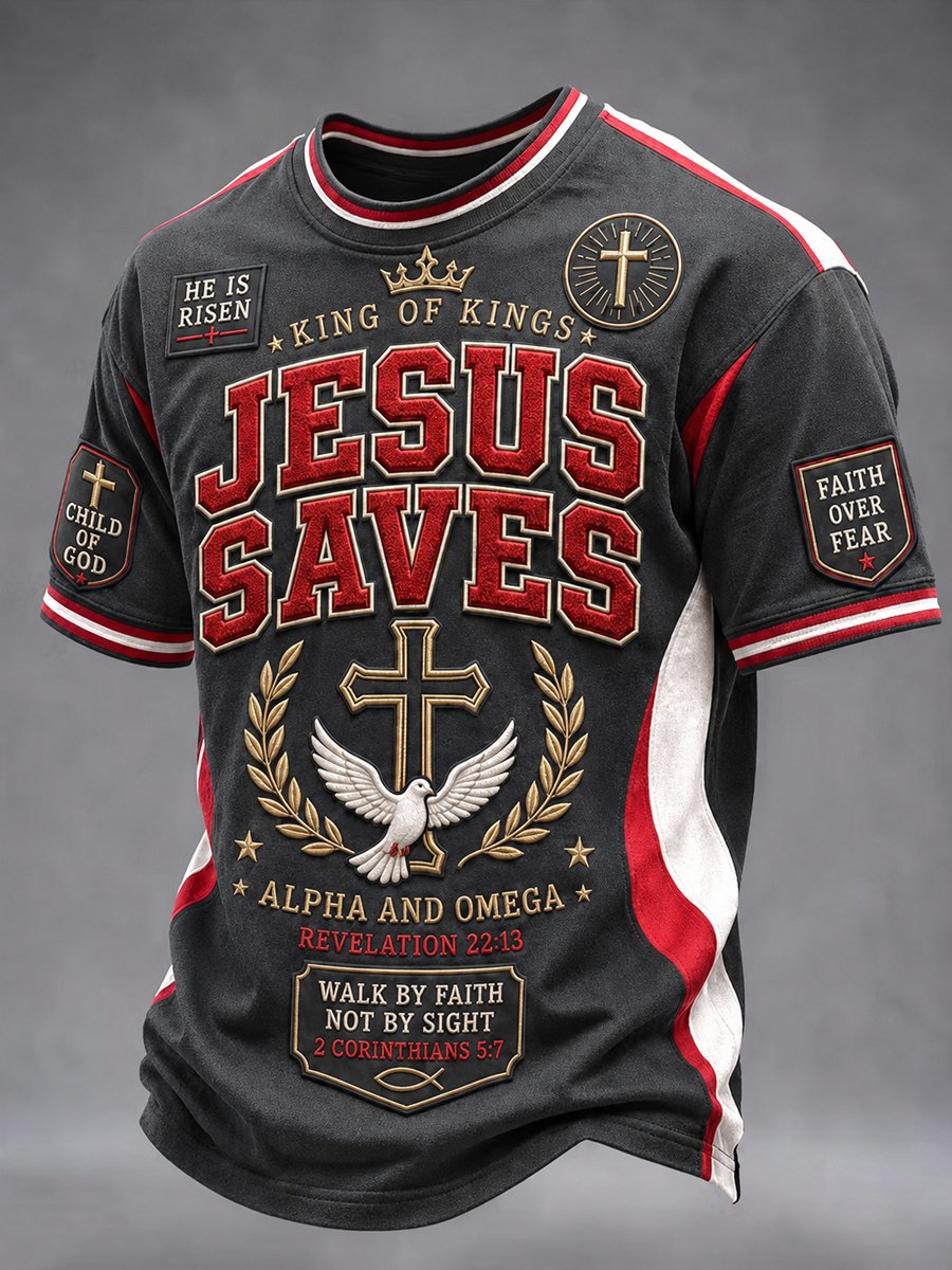 Men's Jesus Saves King of Kings cross print t-shirt dark gray