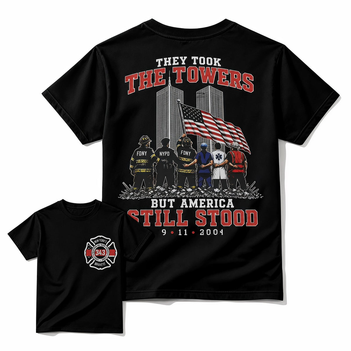Black 9/11 memorial patriotic first responder t-shirt
