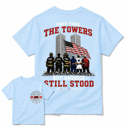 Light Blue 9/11 memorial patriotic first responder t-shirt