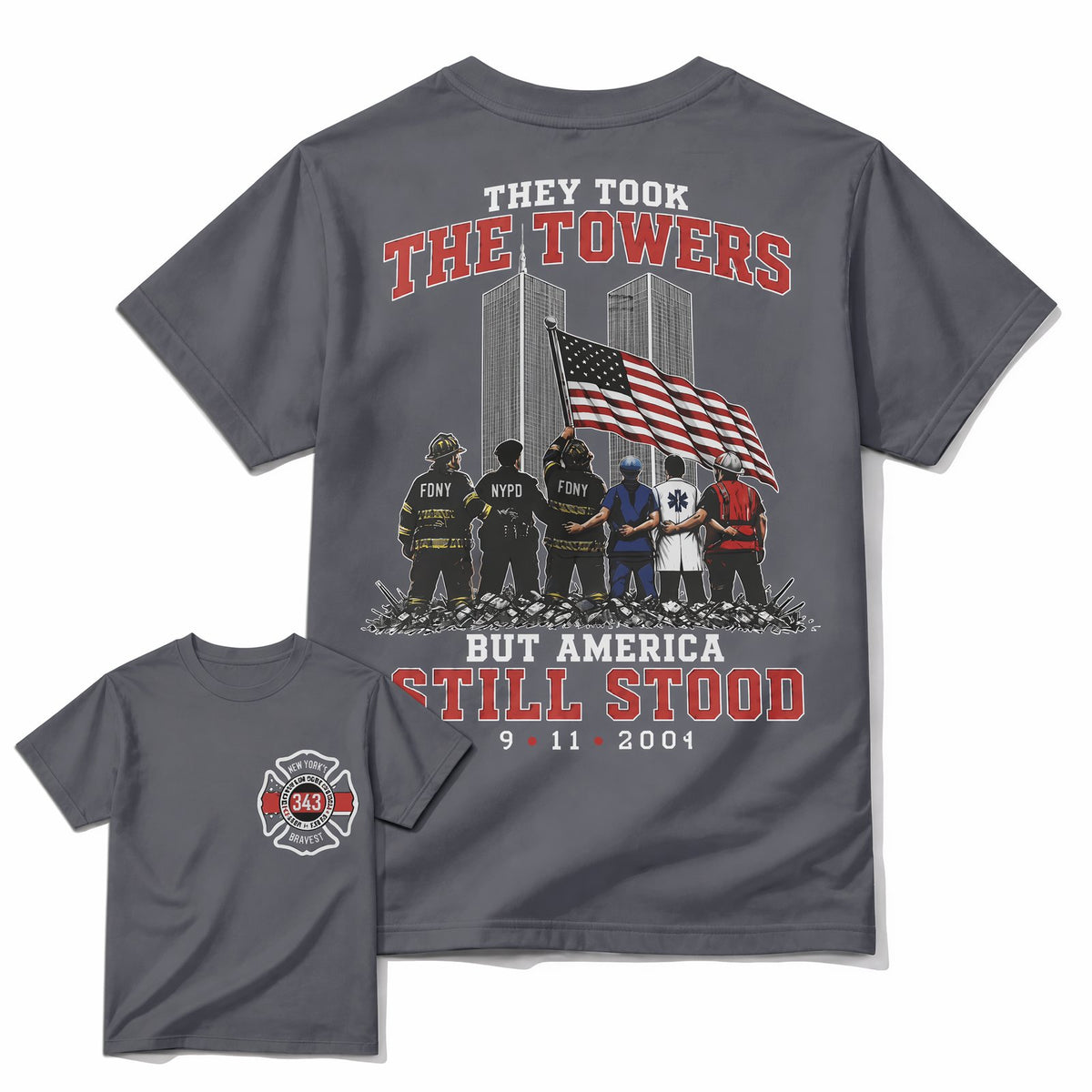 Charcoal 9/11 memorial patriotic first responder t-shirt