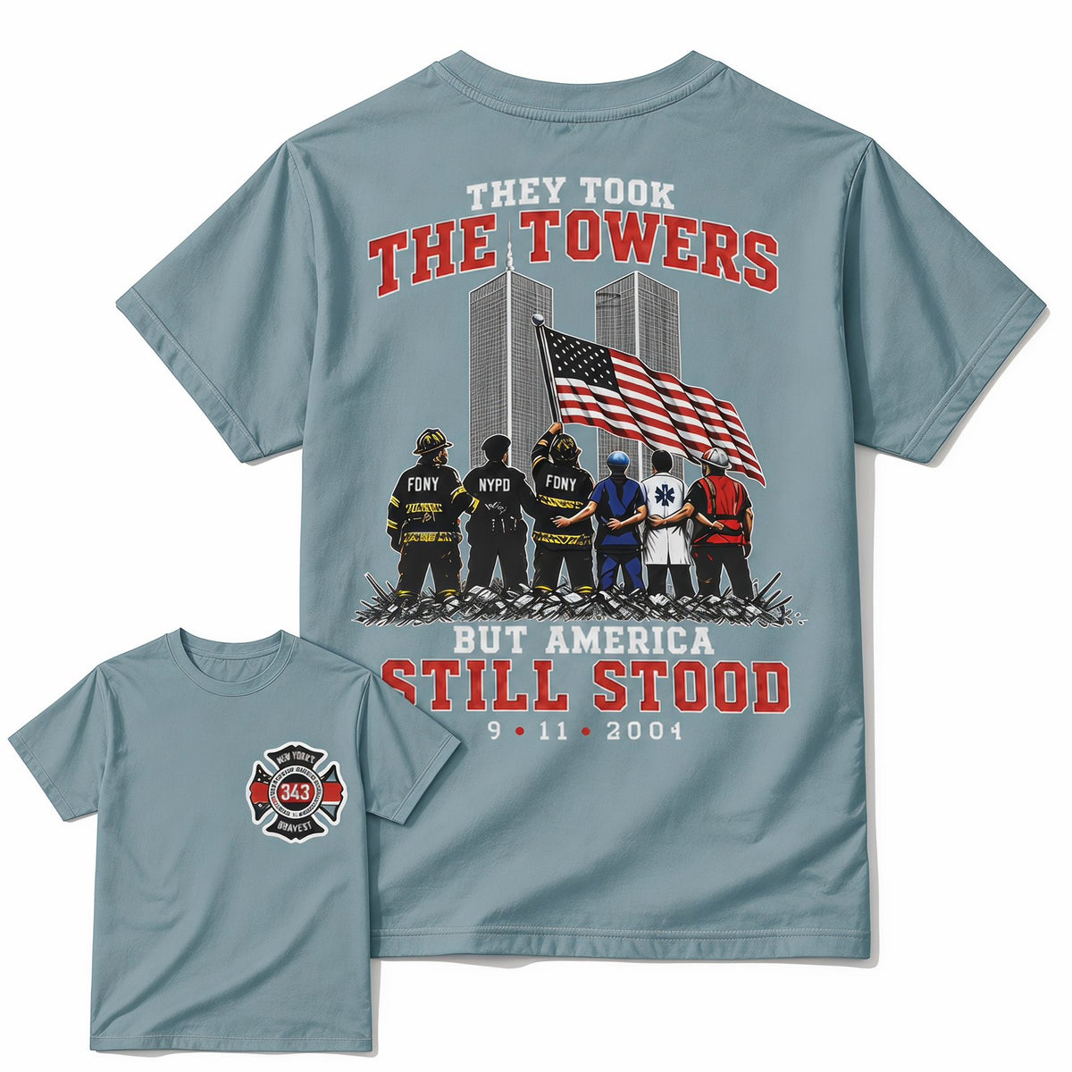 Slate Blue 9/11 memorial patriotic first responder t-shirt