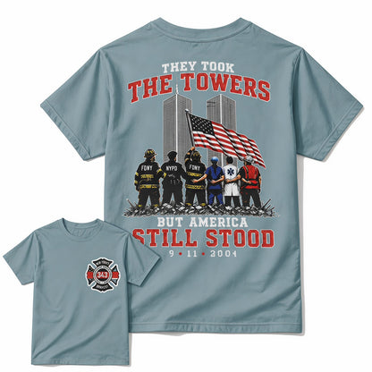 Slate Blue 9/11 memorial patriotic first responder t-shirt