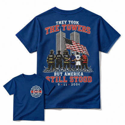 Royal Blue 9/11 memorial patriotic first responder t-shirt